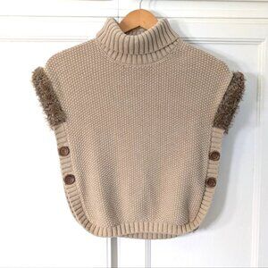 Aspen Kids Cotton Blend Turtleneck Knit Poncho Sweater Faux Fur Sleeveless M7/8
